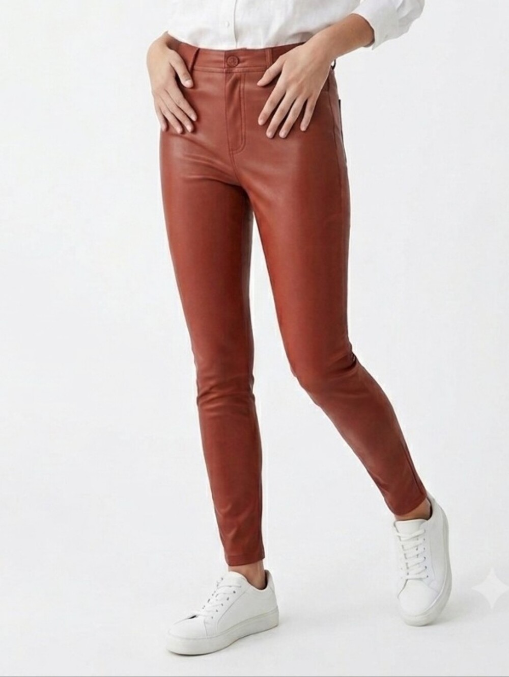 Zara Faux Leather Skinny Jeggings in Deep Rust Medium